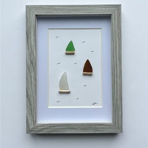 Handmade One-of-a-Kind Sea Glass Sailboat Picture Frame